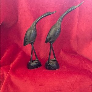 Elegant Black Wooden Bird Sculptures